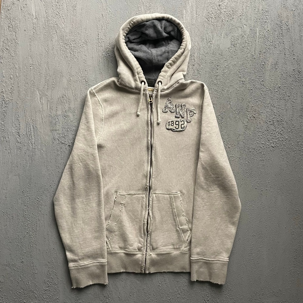 Vintage Abercrombie & Fitch zip Up Hoodie Mens XL Tan Y2K